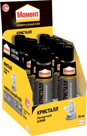Клей "Момент Кристалл" в шоубоксе, 30мл (Россия) (не морозостойкий, t режим в описании)